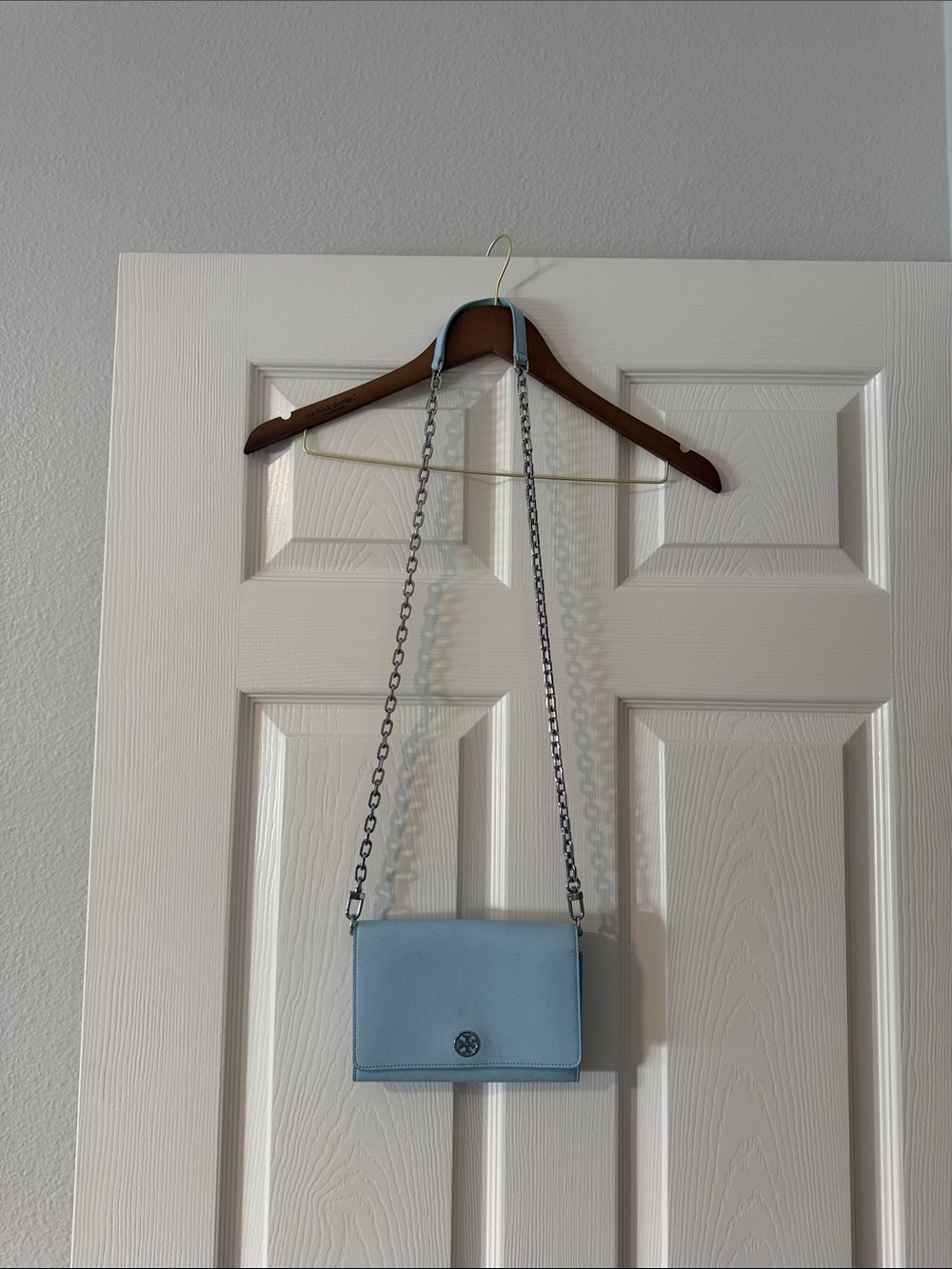 Tory Burch Powder Blue Leather Chain Crossbody